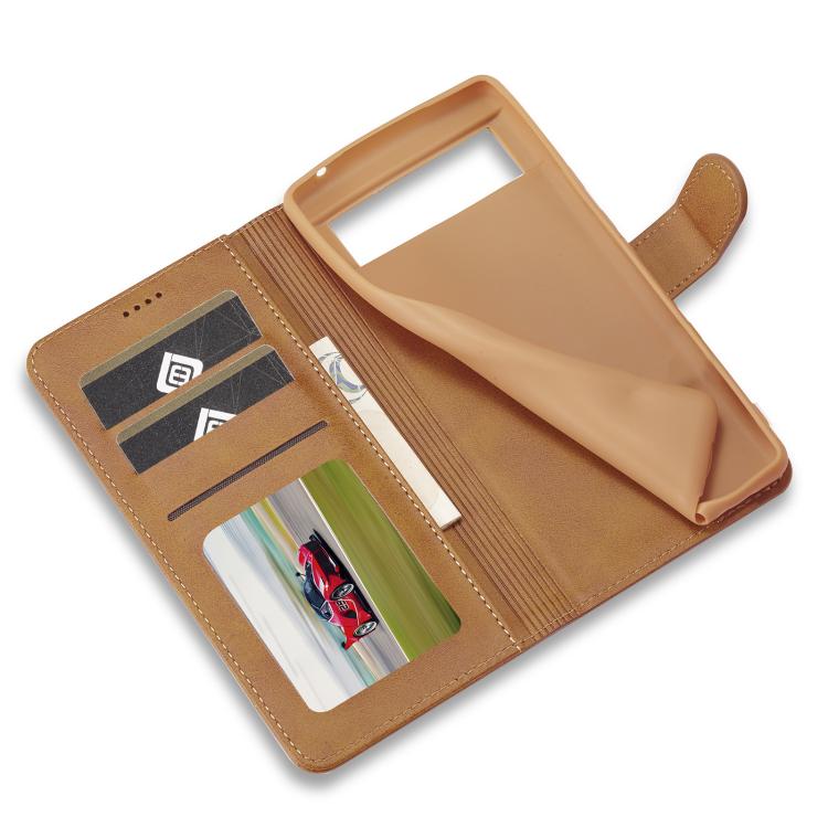 For Google Pixel 6a LC.IMEEKE Calf Texture Flip Leather Phone Case(Brown) - British D'sire