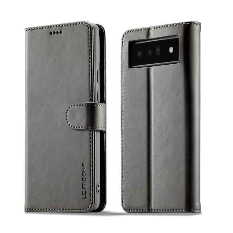 For Google Pixel 6a LC.IMEEKE Calf Texture Flip Leather Phone Case(Grey) - Mobile phone case - British D'sire Main image