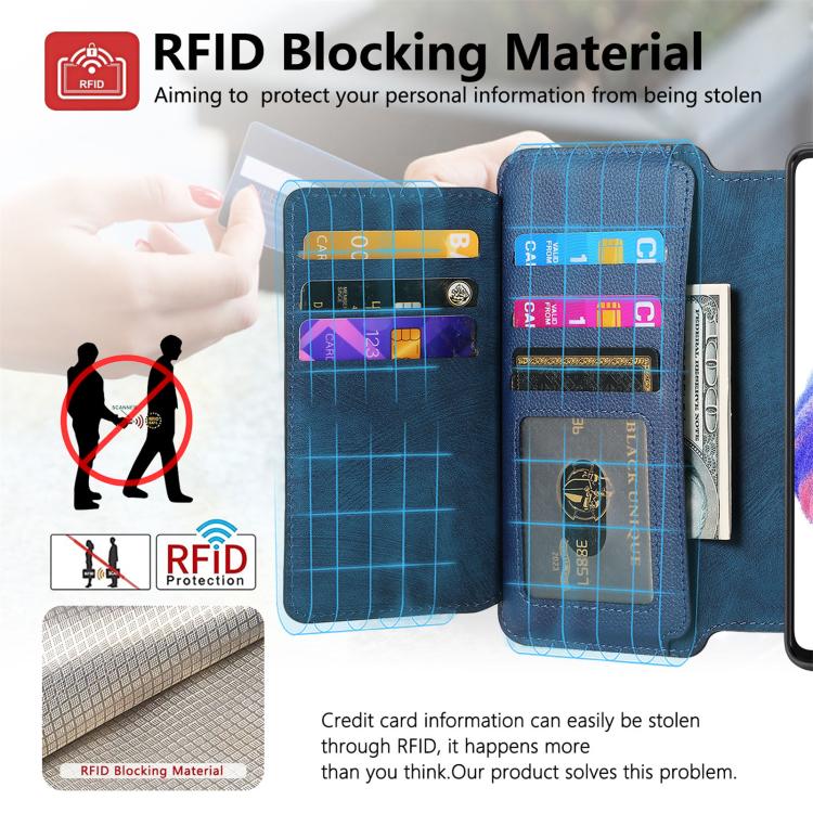 For Honor 90 Lite CaseNeo MagSafe RFID Anti - theft Zipper Wallet Retro Leather Phone Case(Blue) - British D'sire