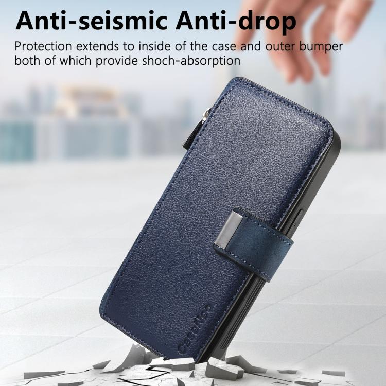 For Honor 90 Lite CaseNeo MagSafe RFID Anti - theft Zipper Wallet Retro Leather Phone Case(Blue) - British D'sire