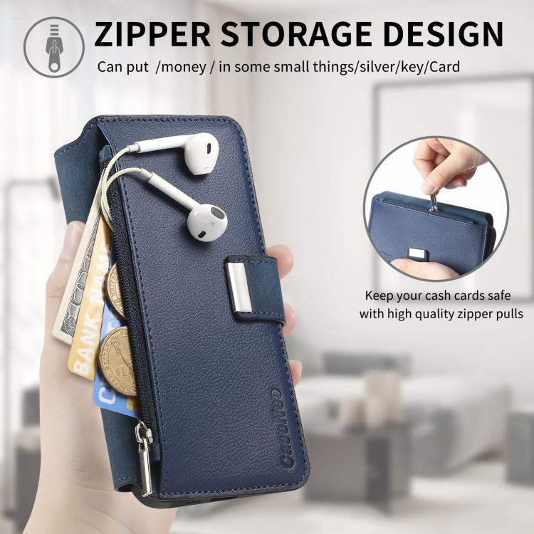 For Honor 90 Lite CaseNeo MagSafe RFID Anti - theft Zipper Wallet Retro Leather Phone Case(Blue) - British D'sire