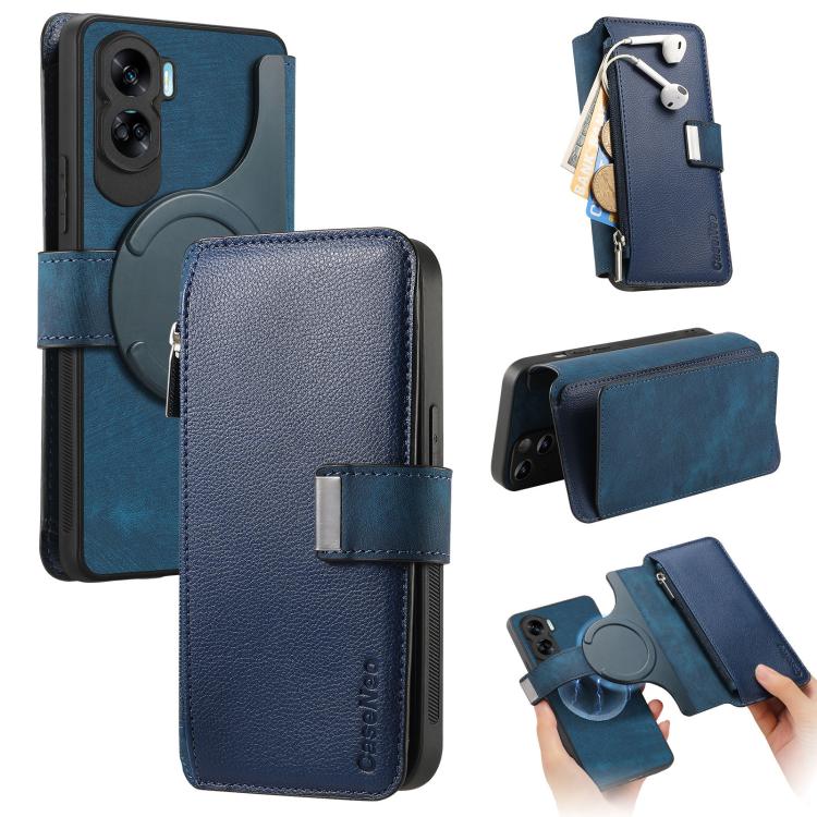 For Honor 90 Lite CaseNeo MagSafe RFID Anti - theft Zipper Wallet Retro Leather Phone Case(Blue) - British D'sire