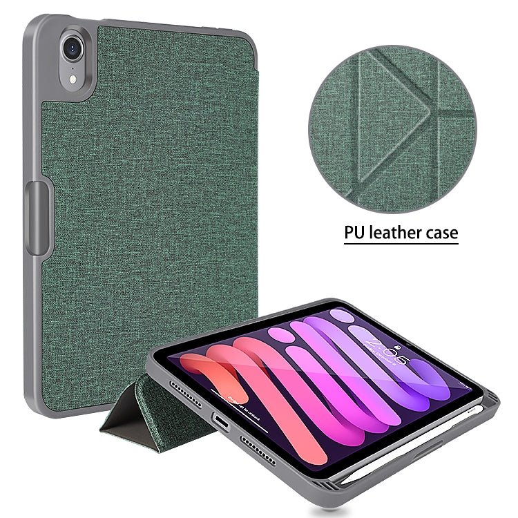 For iPad mini 6 / mini 2024 Mutural Multi - fold Smart Leather Tablet Case(Dark Green) - British D'sire