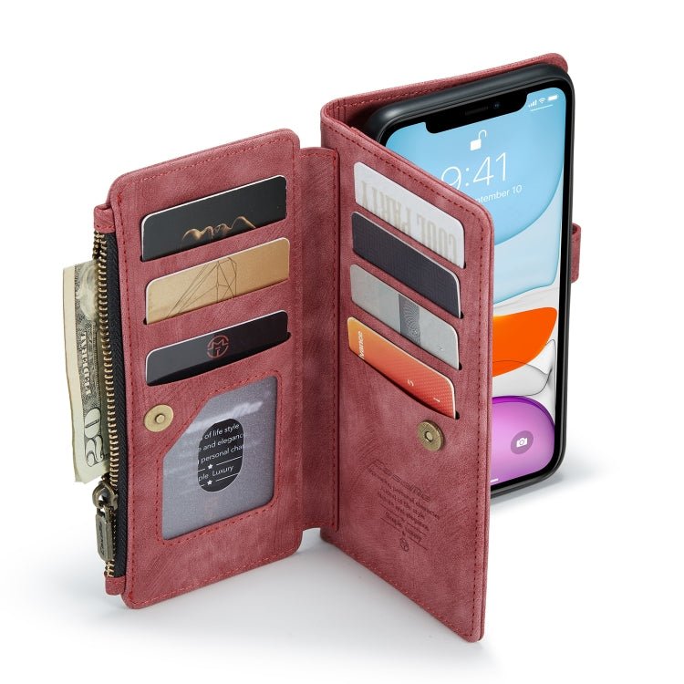 For iPhone 11 CaseMe - C30 PU + TPU Multifunctional Horizontal Flip Leather Case with Holder & Card Slot & Wallet & Zipper Pocket (Red) - British D'sire