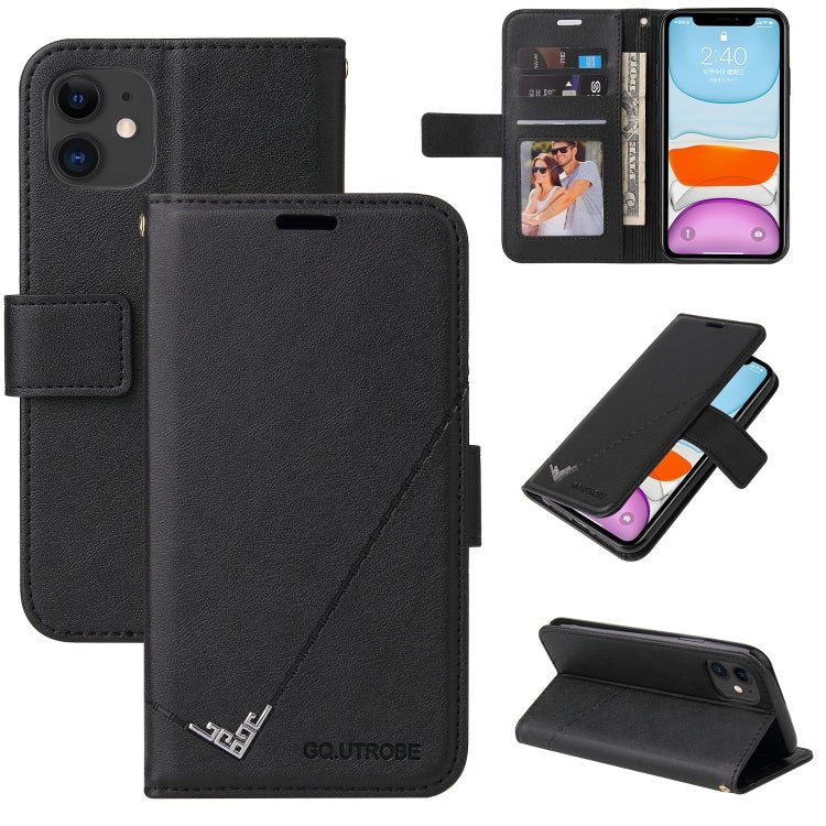 For iPhone 11 GQUTROBE Right Angle Leather Phone Case (Black) - British D'sire