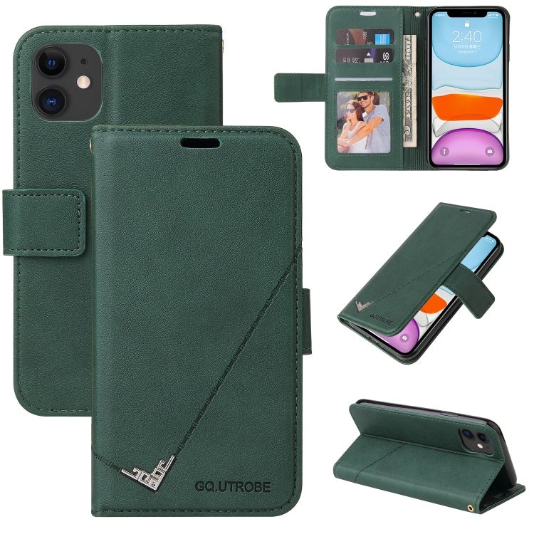 For iPhone 11 GQUTROBE Right Angle Leather Phone Case (Green) - British D'sire Main image