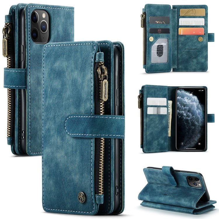 For iPhone 11 Pro CaseMe - C30 PU + TPU Multifunctional Horizontal Flip Leather Case with Holder & Card Slot & Wallet & Zipper Pocket (Blue) - British D'sire Main image