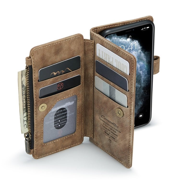 For iPhone 11 Pro CaseMe - C30 PU + TPU Multifunctional Horizontal Flip Leather Case with Holder & Card Slot & Wallet & Zipper Pocket (Brown) - British D'sire