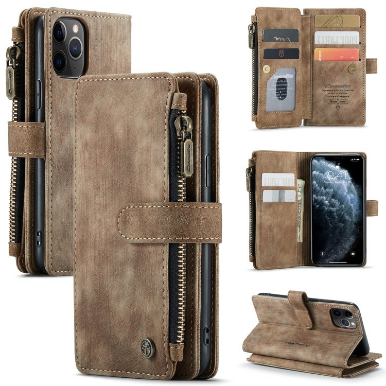 For iPhone 11 Pro CaseMe - C30 PU + TPU Multifunctional Horizontal Flip Leather Case with Holder & Card Slot & Wallet & Zipper Pocket (Brown) - British D'sire Main image