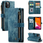 For iPhone 12 / 12 Pro CaseMe - C30 PU + TPU Multifunctional Horizontal Flip Leather Case with Holder & Card Slot & Wallet & Zipper Pocket(Blue) - British D'sire