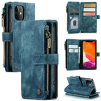 For iPhone 12 mini CaseMe - C30 PU + TPU Multifunctional Horizontal Flip Leather Case with Holder & Card Slot & Wallet & Zipper Pocket (Blue) - British D'sire