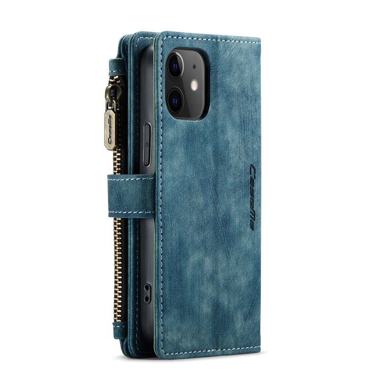 For iPhone 12 mini CaseMe - C30 PU + TPU Multifunctional Horizontal Flip Leather Case with Holder & Card Slot & Wallet & Zipper Pocket (Blue) - British D'sire