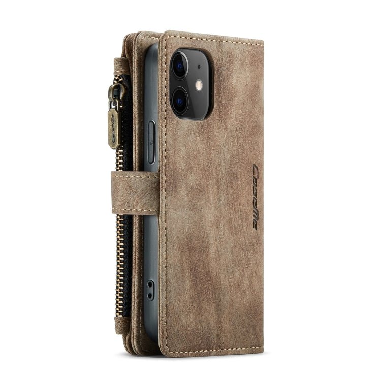 For iPhone 12 mini CaseMe - C30 PU + TPU Multifunctional Horizontal Flip Leather Case with Holder & Card Slot & Wallet & Zipper Pocket (Brown) - British D'sire