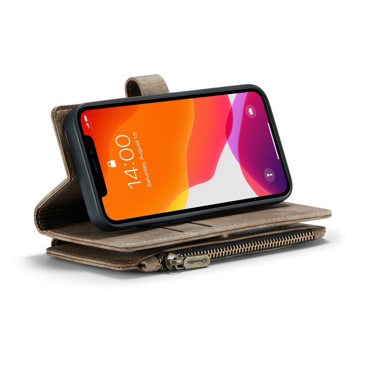 For iPhone 12 mini CaseMe - C30 PU + TPU Multifunctional Horizontal Flip Leather Case with Holder & Card Slot & Wallet & Zipper Pocket (Brown) - British D'sire