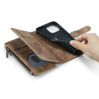 For iPhone 12 mini CaseMe - C30 PU + TPU Multifunctional Horizontal Flip Leather Case with Holder & Card Slot & Wallet & Zipper Pocket (Brown) - British D'sire