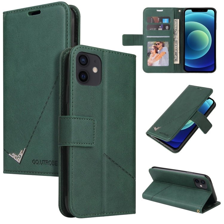 For iPhone 12 mini GQUTROBE Right Angle Leather Phone Case (Green) - British D'sire