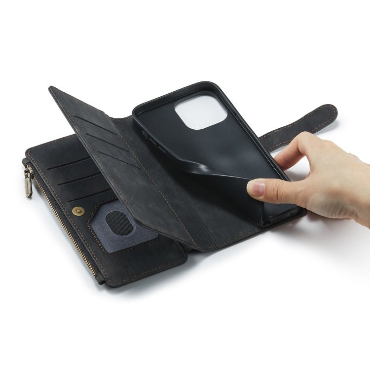 For iPhone 12 Pro Max CaseMe - C30 PU + TPU Multifunctional Horizontal Flip Leather Case with Holder & Card Slot & Wallet & Zipper Pocket(Black) - British D'sire