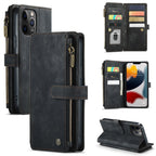 For iPhone 12 Pro Max CaseMe - C30 PU + TPU Multifunctional Horizontal Flip Leather Case with Holder & Card Slot & Wallet & Zipper Pocket(Black) - British D'sire
