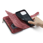 For iPhone 12 Pro Max CaseMe - C30 PU + TPU Multifunctional Horizontal Flip Leather Case with Holder & Card Slot & Wallet & Zipper Pocket(Red) - British D'sire