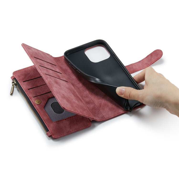 For iPhone 12 Pro Max CaseMe - C30 PU + TPU Multifunctional Horizontal Flip Leather Case with Holder & Card Slot & Wallet & Zipper Pocket(Red) - British D'sire