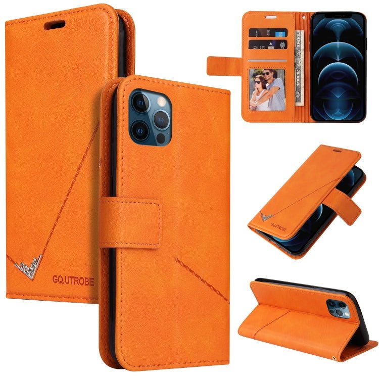 For iPhone 12 Pro Max GQUTROBE Right Angle Leather Phone Case(Orange) - British D'sire