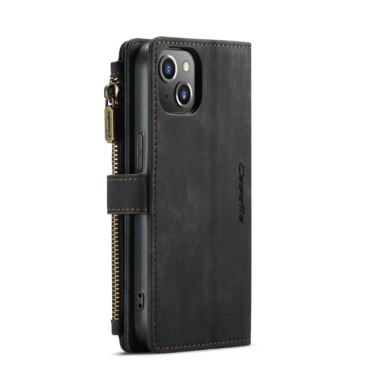For iPhone 13 CaseMe - C30 PU + TPU Multifunctional Horizontal Flip Leather Case with Holder & Card Slot & Wallet & Zipper Pocket(Black) - British D'sire