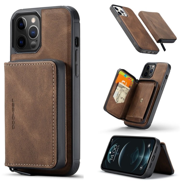 For iPhone 13 JEEHOOD Magnetic Zipper Horizontal Flip Leather Case with Holder & Card Slot & Wallet(Brown) - British D'sire