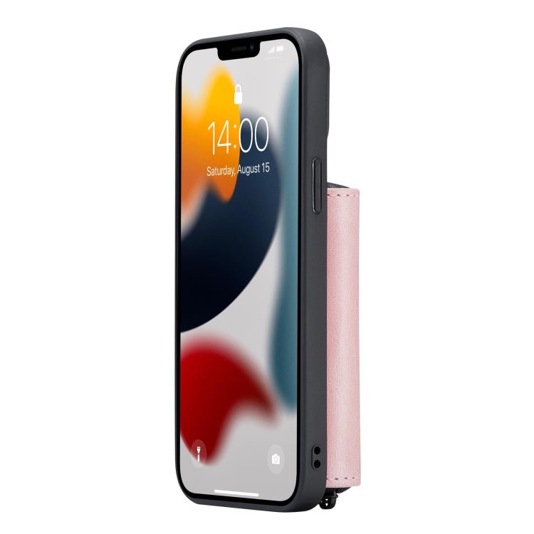 For iPhone 13 JEEHOOD Magnetic Zipper Horizontal Flip Leather Case with Holder & Card Slot & Wallet(Pink) - British D'sire