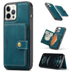 For iPhone 13 JEEHOOD Retro Magnetic Detachable Protective Case with Wallet & Card Slot & Holder(Blue) - British D'sire