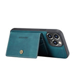 For iPhone 13 JEEHOOD Retro Magnetic Detachable Protective Case with Wallet & Card Slot & Holder(Blue) - British D'sire