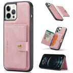 For iPhone 13 JEEHOOD Retro Magnetic Detachable Protective Case with Wallet & Card Slot & Holder(Pink) - British D'sire