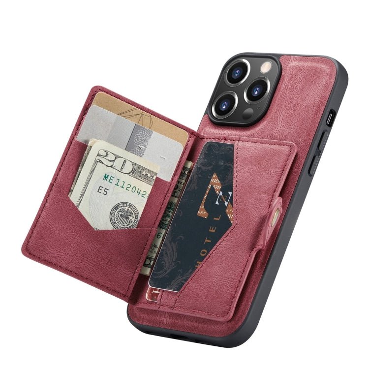 For iPhone 13 JEEHOOD Retro Magnetic Detachable Protective Case with Wallet & Card Slot & Holder(Red) - British D'sire
