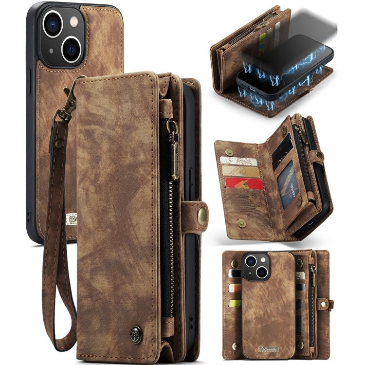 For iPhone 13 mini CaseMe - 008 Detachable Multifunctional Horizontal Flip Leather Case with Card Slot & Holder & Zipper Wallet & Photo Frame (Brown) - British D'sire