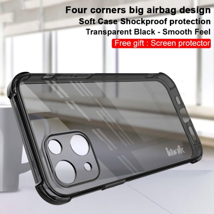 For iPhone 13 mini IMAK All - inclusive Shockproof Airbag TPU Phone Case with Screen Protector (Transparent Black) - British D'sire