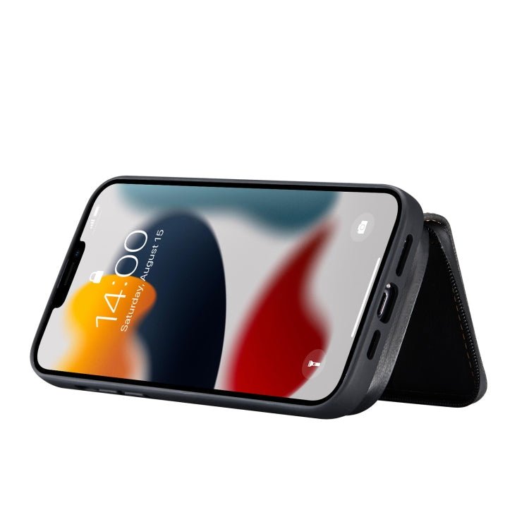 For iPhone 13 mini JEEHOOD Magnetic Zipper Horizontal Flip Leather Case with Holder & Card Slot & Wallet (Black) - British D'sire