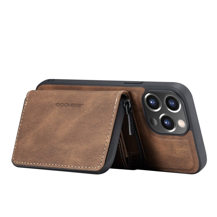 For iPhone 13 mini JEEHOOD Magnetic Zipper Horizontal Flip Leather Case with Holder & Card Slot & Wallet (Brown) - British D'sire