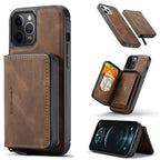 For iPhone 13 mini JEEHOOD Magnetic Zipper Horizontal Flip Leather Case with Holder & Card Slot & Wallet (Brown) - British D'sire