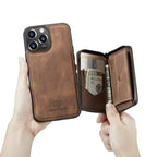 For iPhone 13 mini JEEHOOD Magnetic Zipper Horizontal Flip Leather Case with Holder & Card Slot & Wallet (Brown) - British D'sire