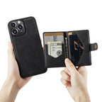 For iPhone 13 mini JEEHOOD Retro Magnetic Detachable Protective Case with Wallet & Card Slot & Holder (Black) - British D'sire