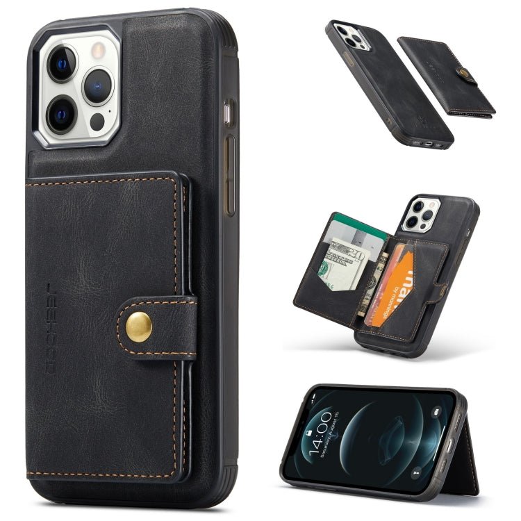 For iPhone 13 mini JEEHOOD Retro Magnetic Detachable Protective Case with Wallet & Card Slot & Holder (Black) - British D'sire Main image