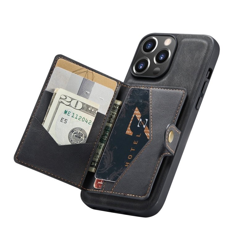 For iPhone 13 mini JEEHOOD Retro Magnetic Detachable Protective Case with Wallet & Card Slot & Holder (Black) - British D'sire