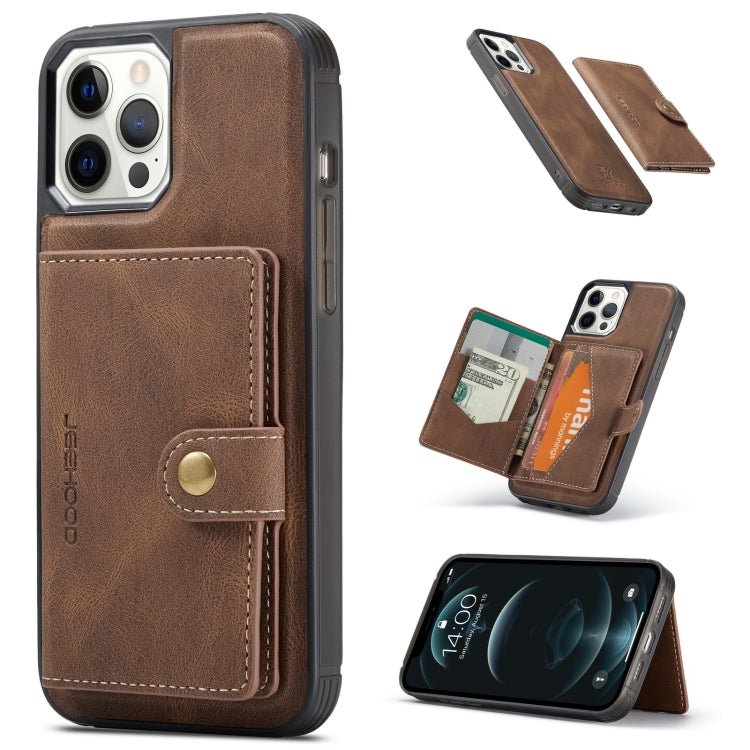 For iPhone 13 mini JEEHOOD Retro Magnetic Detachable Protective Case with Wallet & Card Slot & Holder (Brown) - British D'sire Main image