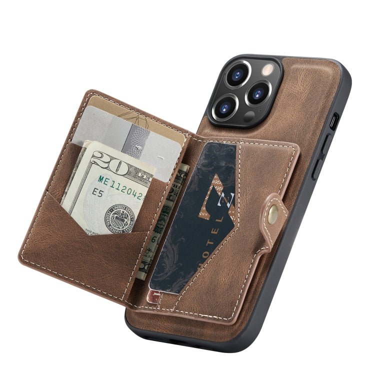 For iPhone 13 mini JEEHOOD Retro Magnetic Detachable Protective Case with Wallet & Card Slot & Holder (Brown) - British D'sire