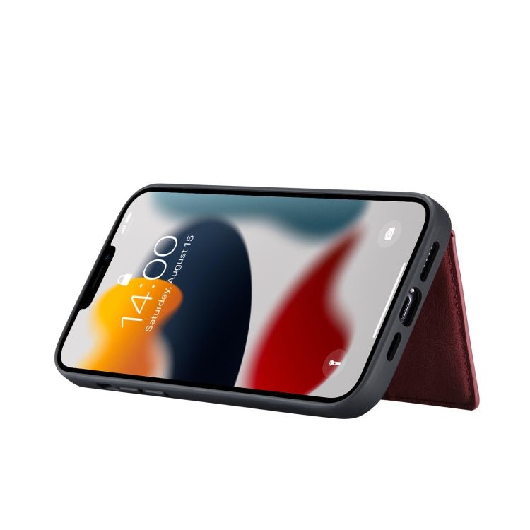 For iPhone 13 mini JEEHOOD Retro Magnetic Detachable Protective Case with Wallet & Card Slot & Holder (Red) - British D'sire