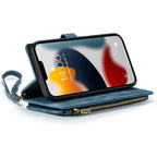 For iPhone 13 Pro CaseMe - C30 PU + TPU Multifunctional Horizontal Flip Leather Case with Holder & Card Slot & Wallet & Zipper Pocket (Blue) - British D'sire