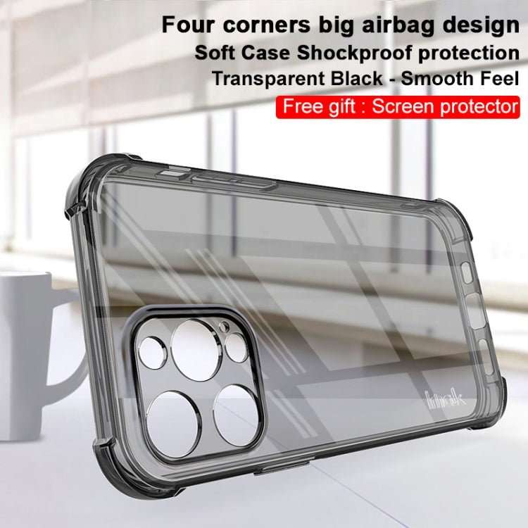 For iPhone 13 Pro IMAK All - inclusive Shockproof Airbag TPU Phone Case with Screen Protector (Transparent Black) - British D'sire