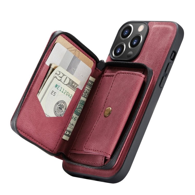 For iPhone 13 Pro JEEHOOD Magnetic Zipper Horizontal Flip Leather Case with Holder & Card Slot & Wallet (Red) - British D'sire