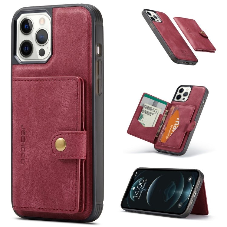 For iPhone 13 Pro JEEHOOD Retro Magnetic Detachable Protective Case with Wallet & Card Slot & Holder (Red) - British D'sire