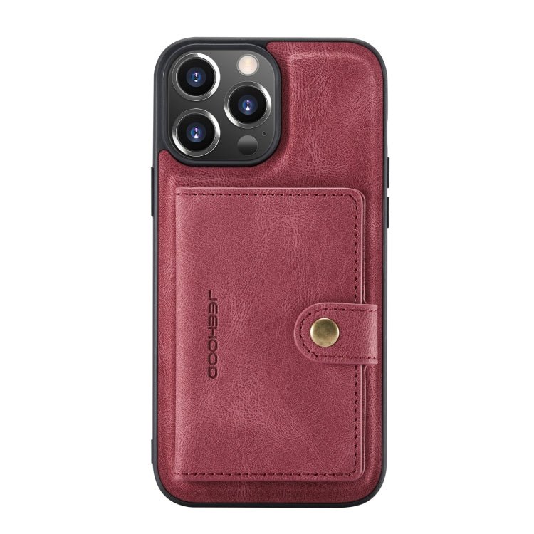 For iPhone 13 Pro JEEHOOD Retro Magnetic Detachable Protective Case with Wallet & Card Slot & Holder (Red) - British D'sire
