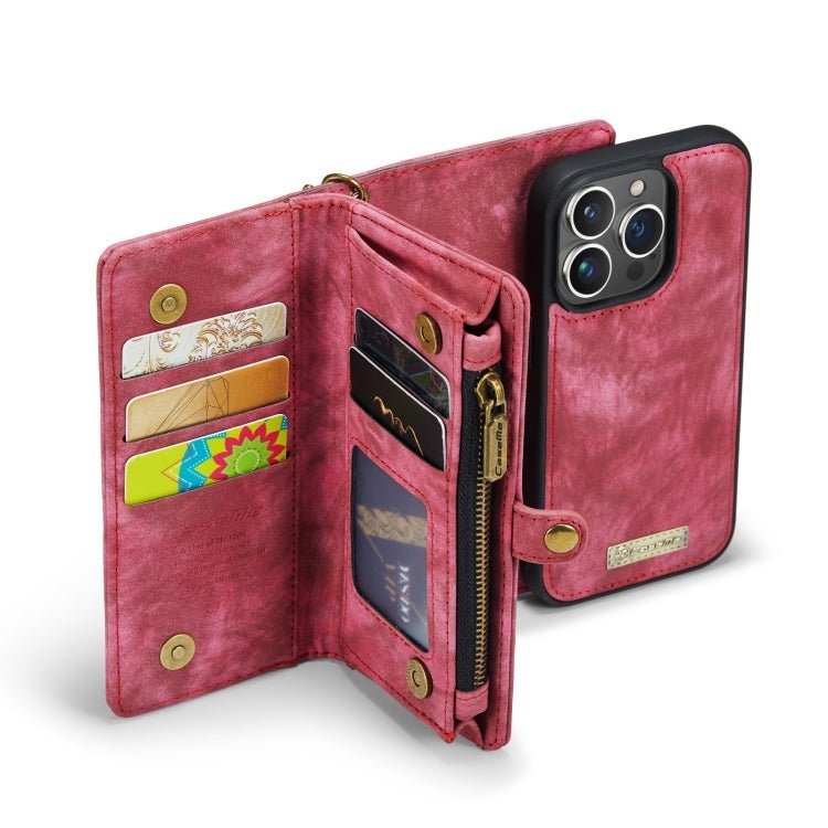 For iPhone 13 Pro Max CaseMe - 008 Detachable Multifunctional Horizontal Flip Leather Case with Card Slot & Holder & Zipper Wallet & Photo Frame (Red) - British D'sire